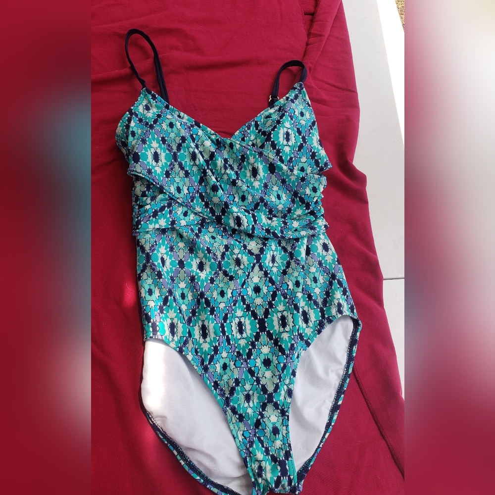 Merona Blue and Green One Pice Swim Suit